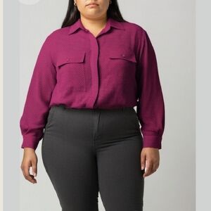 Chaus Magenta Button-Down Shirt With Black Poka Dot & Sz 10